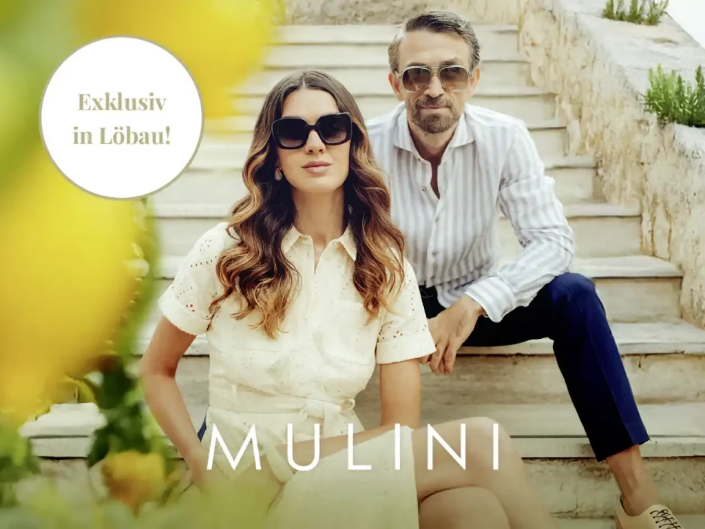 Fashion-Motiv: Frau und Mann tragen Sonnenbrillen. Hinweis: Exklusiv in Löbau. Marke MULINI.